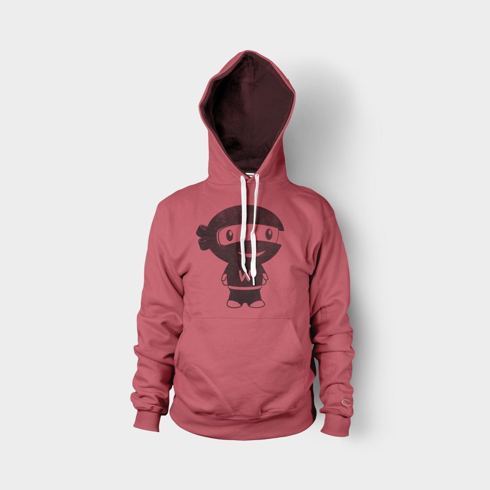 A red hoodie with a monkey on it